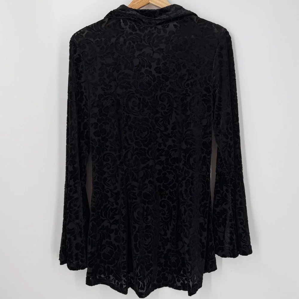 Withcy Whimsygoth Black Velvet Burnout Top Womens Medium Black Bell Sleeve Boho